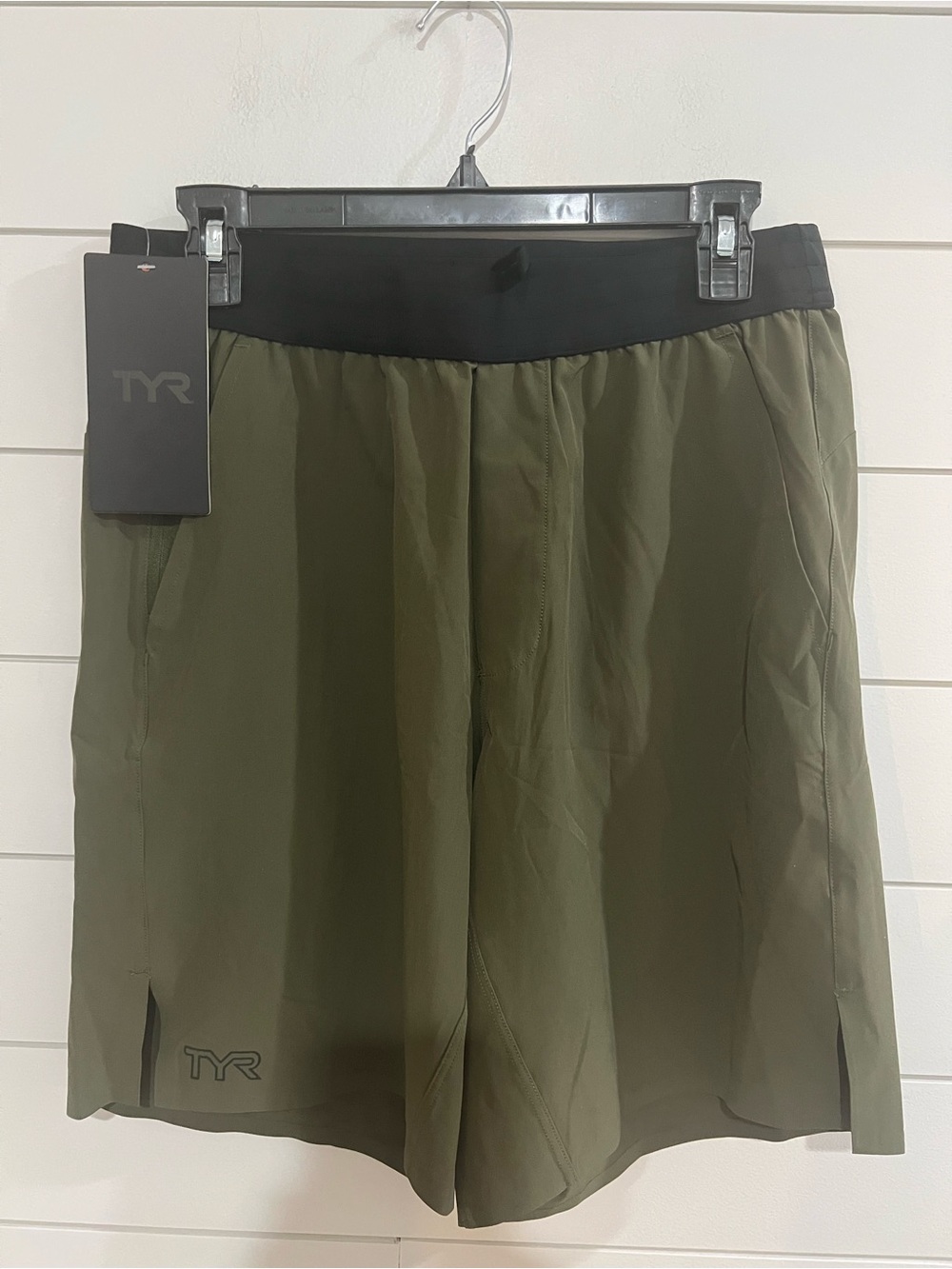 TYR Men's Olive Athletic Shorts with Black Waistband